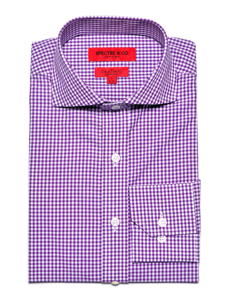 Men's Pattern Shirts | Slim Fit Purple Mini-Gingham Dress Shirt