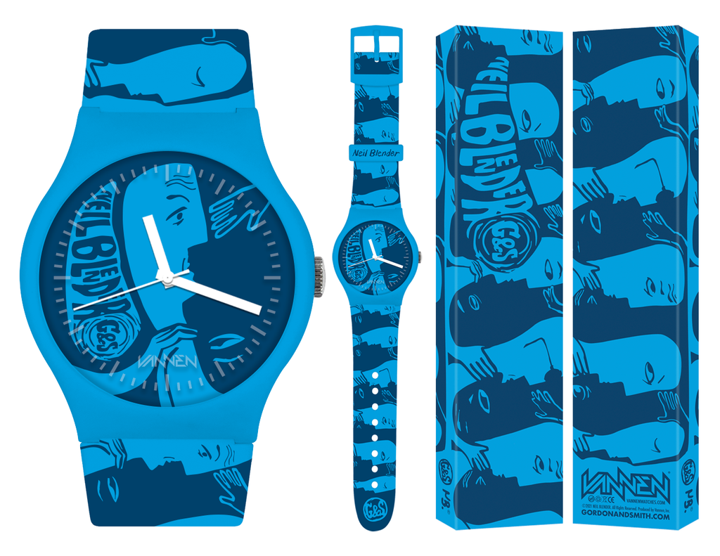 Limited edition Neil Blender “Faces” blue variant Vannen watch and box