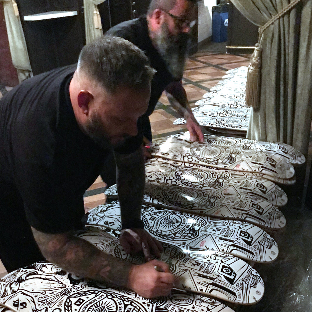 Trever and Danny autographing Face to Face x Vannen Skateboards