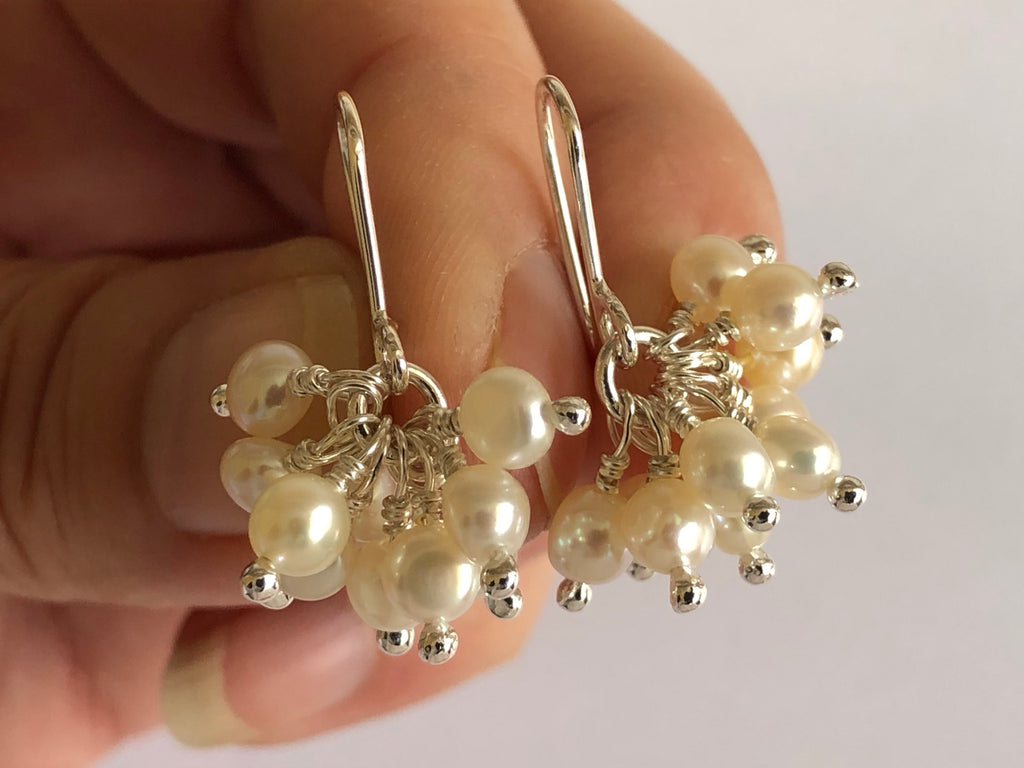 Pearl Cluster Silver Earrings by Fiona DeMarco