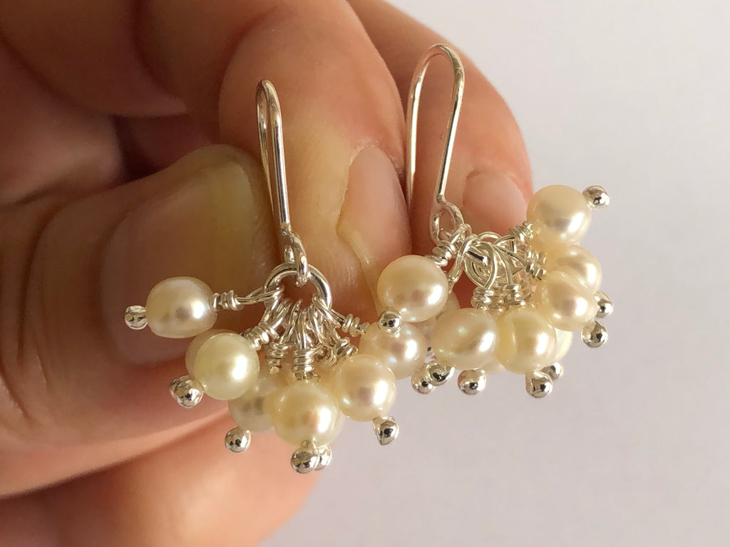 Pearl Cluster Silver Earrings by Fiona DeMarco