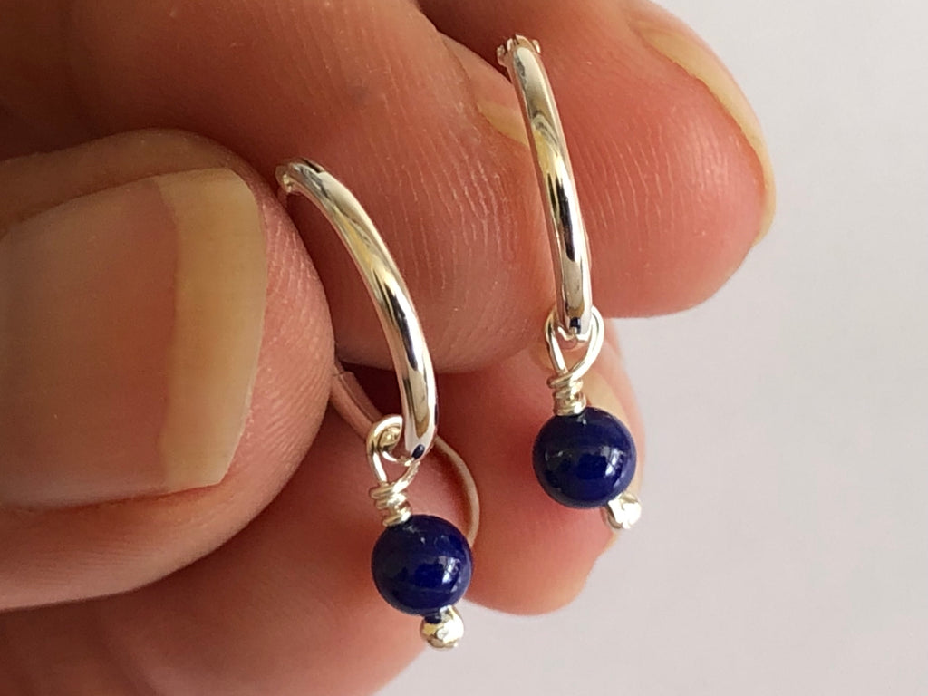 Lapis Silver Hoop Earrings by Fiona DeMarco