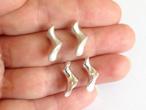 Spiral Twist Silver Stud Earrings, satin & polished finish