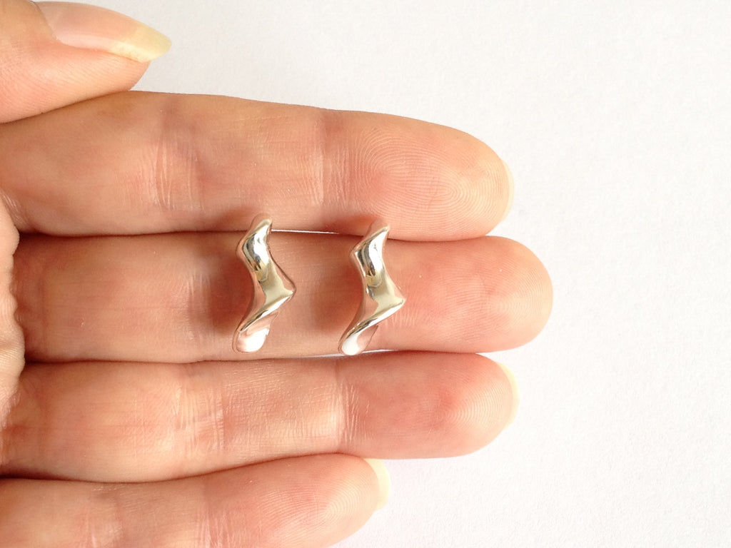Spiral Twist Silver stud earrings, polished finish
