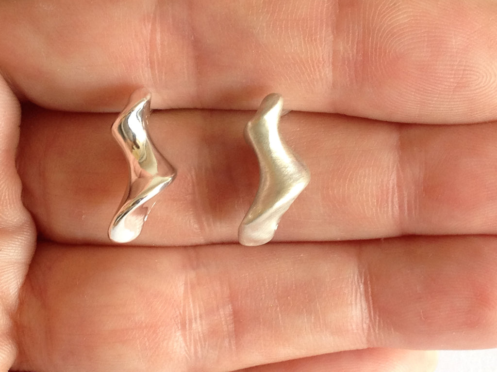 Spiral Twist Stud Earrings, polished and satin finish