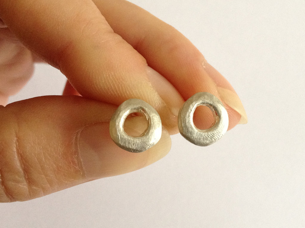 Small O Silver Circle Stud Earrings