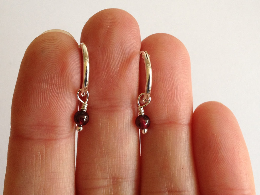 Garnet Sterling Silver Creole Hoop Earrings by Fiona DeMarco