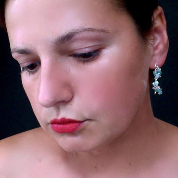 Adorn stud Earrings with amazonite, apatite and aventurine, polished silver by Fiona DeMarco