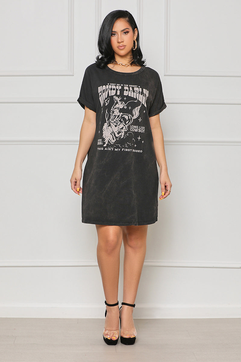 Howdy Darlin' Graphic Shirt Dress  (Black) - Lilly's Kloset