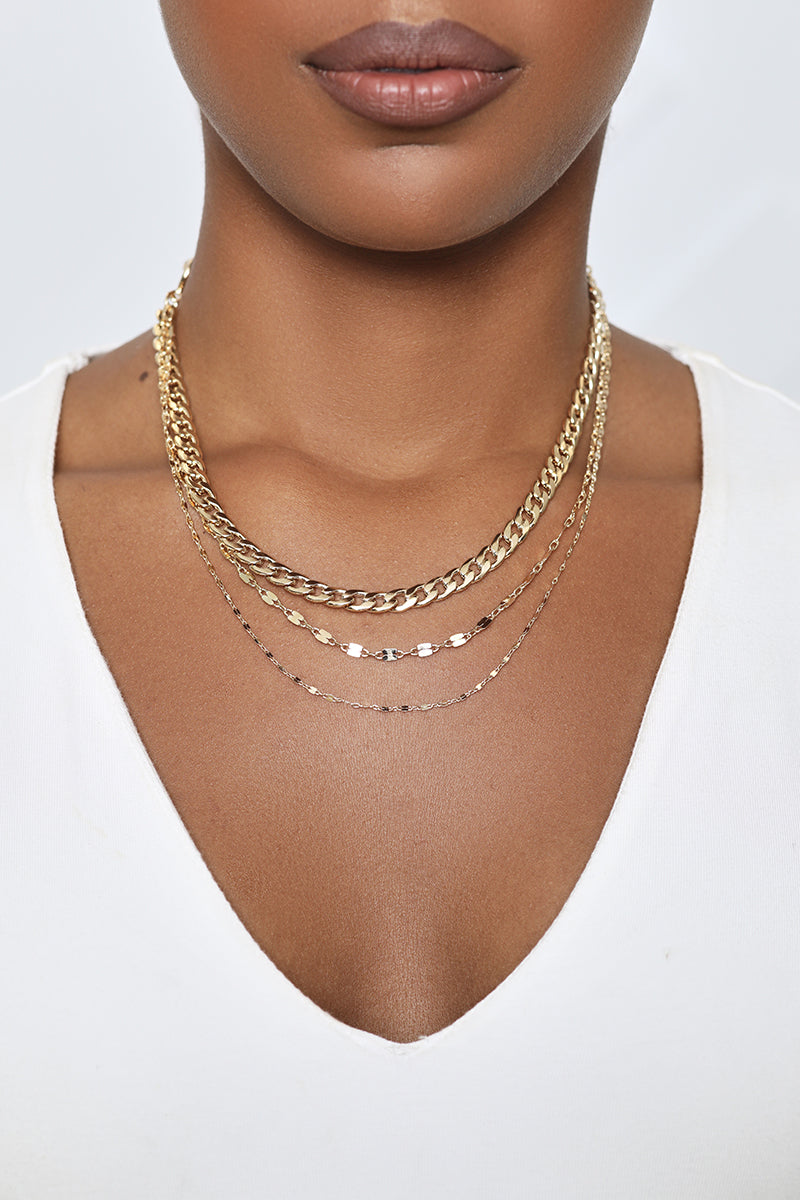 Multi Layer Chain Link Necklace (Gold 