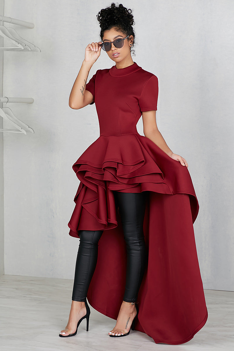 Extended High Low Ruffle Top (Wine)