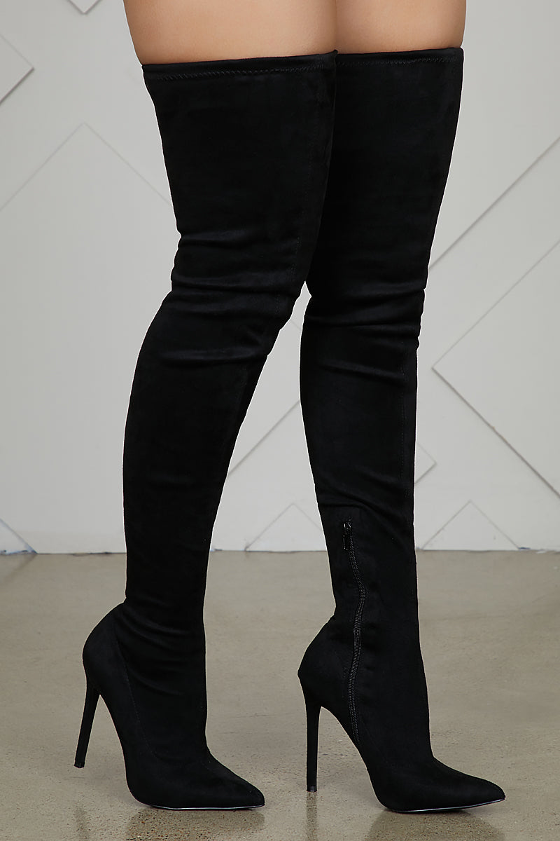 thigh high heeled black boots