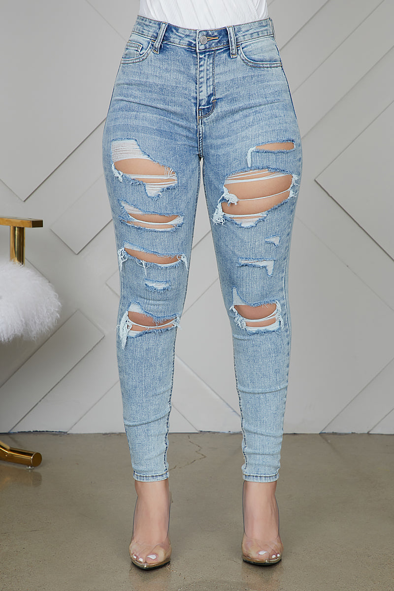 high waisted distressed jeans