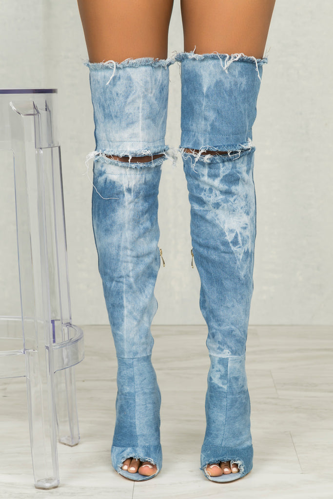 Barbara Distressed Denim Boots – Lilly's Kloset