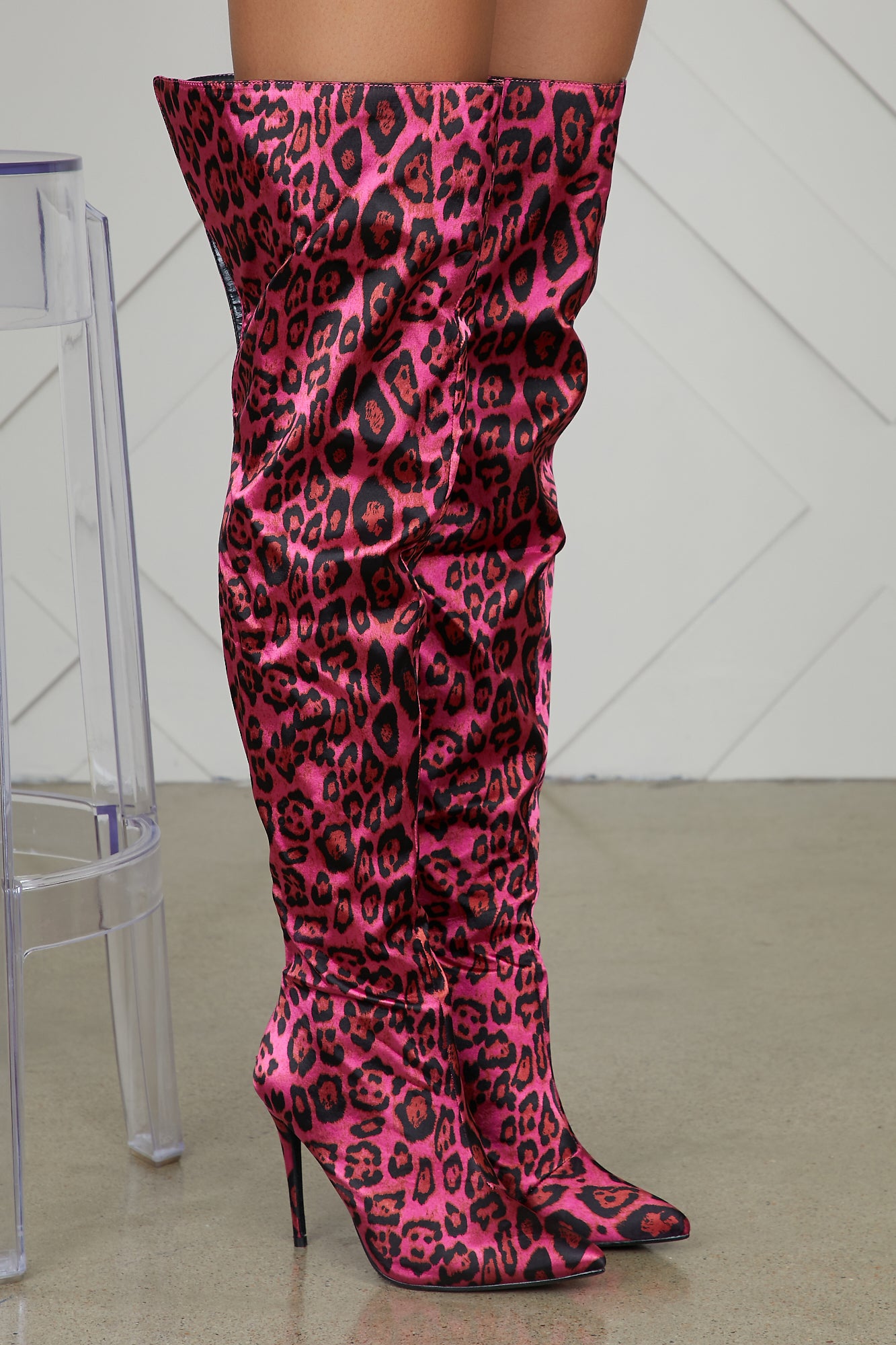 So Fetch Thigh High Leopard Boots (Pink 