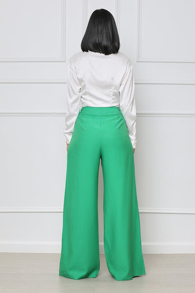 Simply Flirty Wide Leg Trousers (Green) - Lilly's Kloset