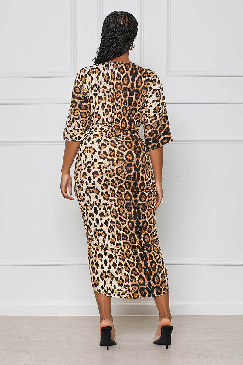 My Best Side Leopard Midi Dress - Lilly's Kloset