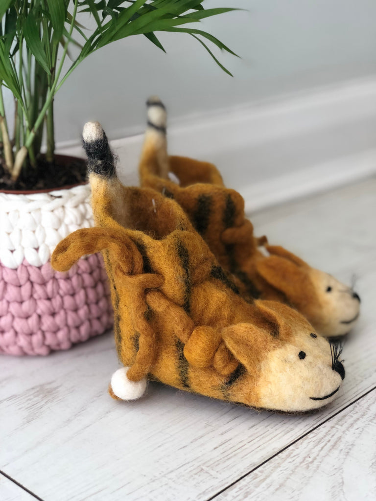 Tiger' Handmade Slippers - Felt Animal 