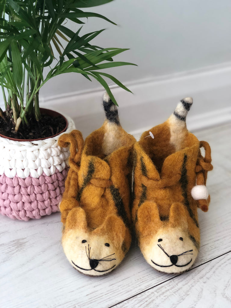 Tiger' Handmade Slippers - Felt Animal 