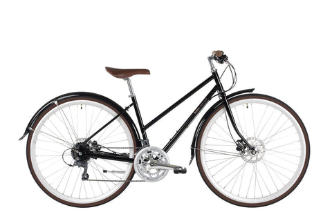 the bobbin black orchid. Womens vintage city hybrid commuter bike.