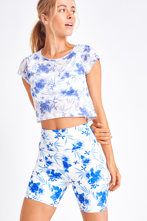 Rubin Blue Floral Cropped Tee - Women's Tops | Shop LoveShackFancy.com