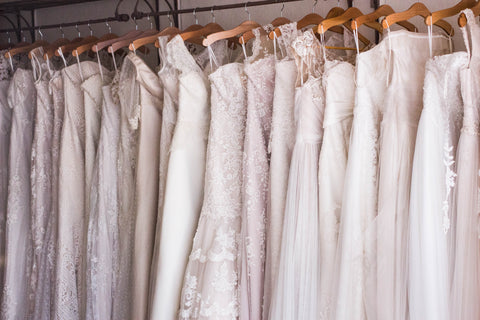 Wedding dresses on a rack