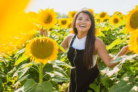 Woman in a sunflower field