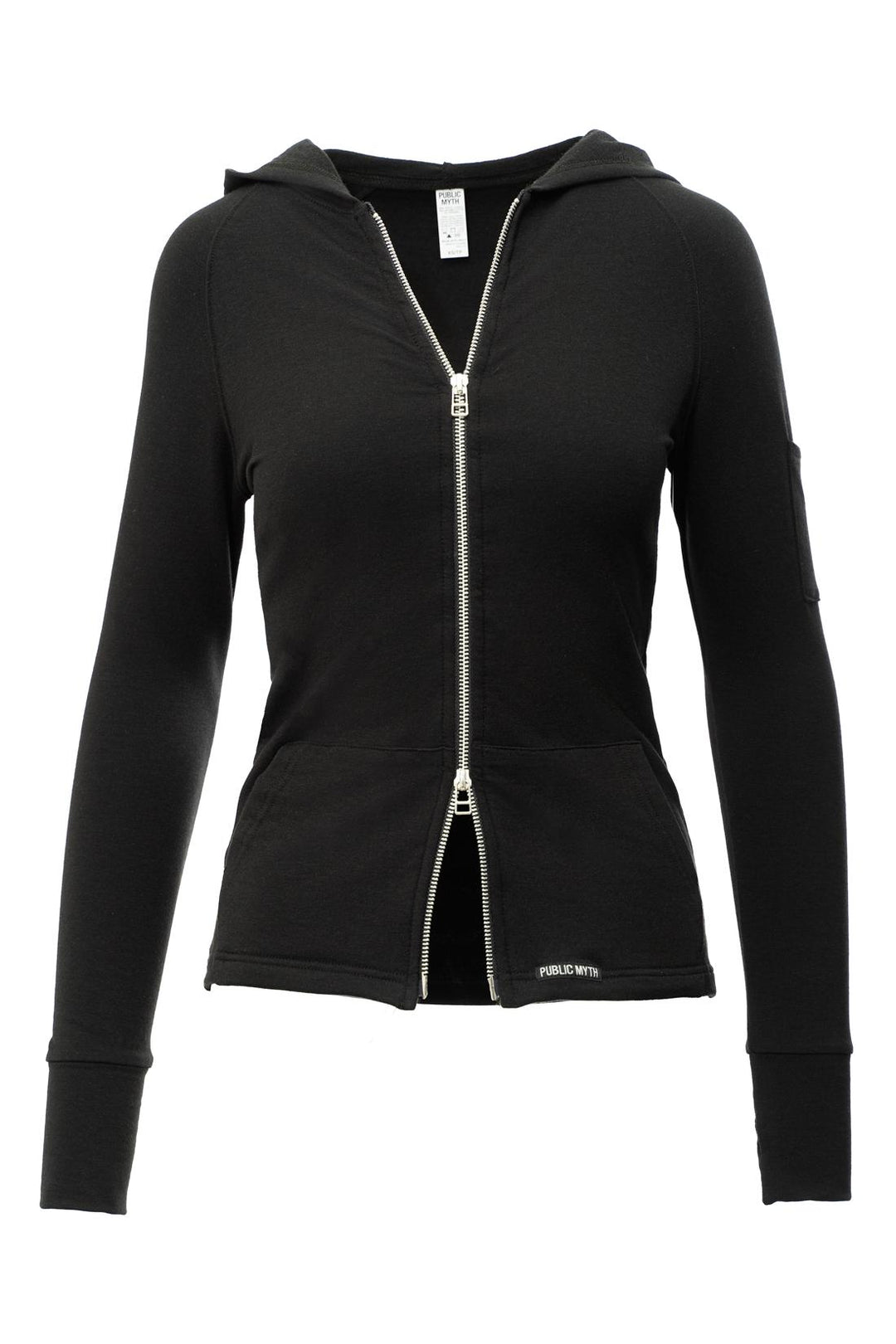 Women's Black Zip Up Fitted Workout Jacket with Thumbholes
