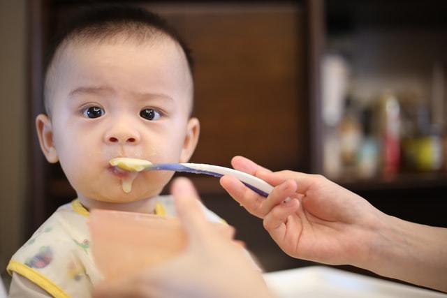 Eco-friendly baby being fed with a spoon