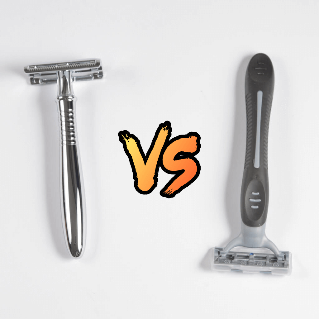 Reco 3R safety razor next to a plastic disposable razor