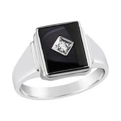 Gents Sterling Silver Onyx with CZ Ring 