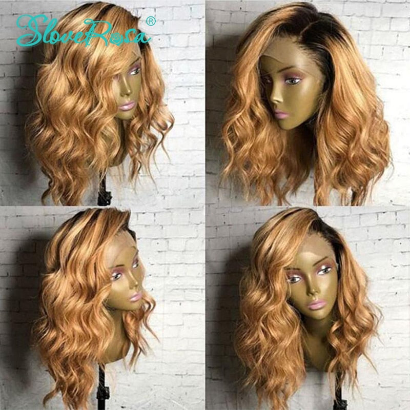 Ava Ombre Color T1b 27 Blonde Lace Front Human Hair Wigs Dark