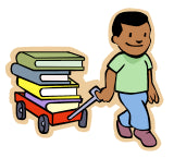 child pulling a wagon full of books