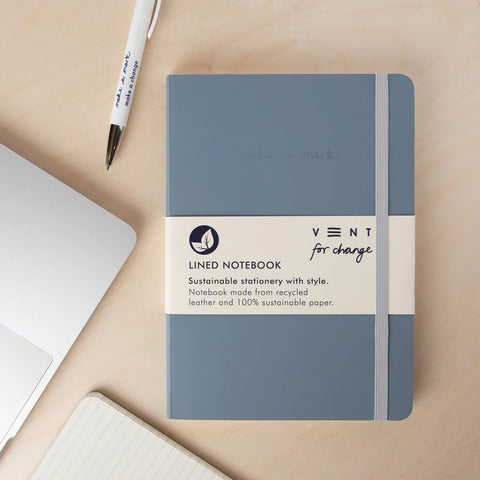 4. Vent For Change Recycled Leather Notebook in Dusty Blue