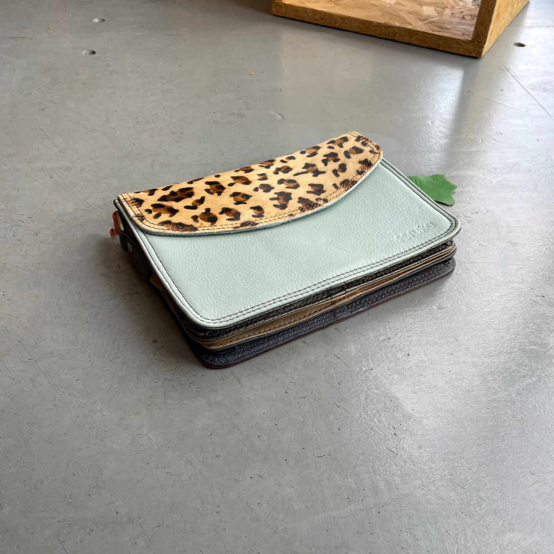 Soruka Recycled Leather 'Beth' Small Cross Body - Pale Blue, Leopard
