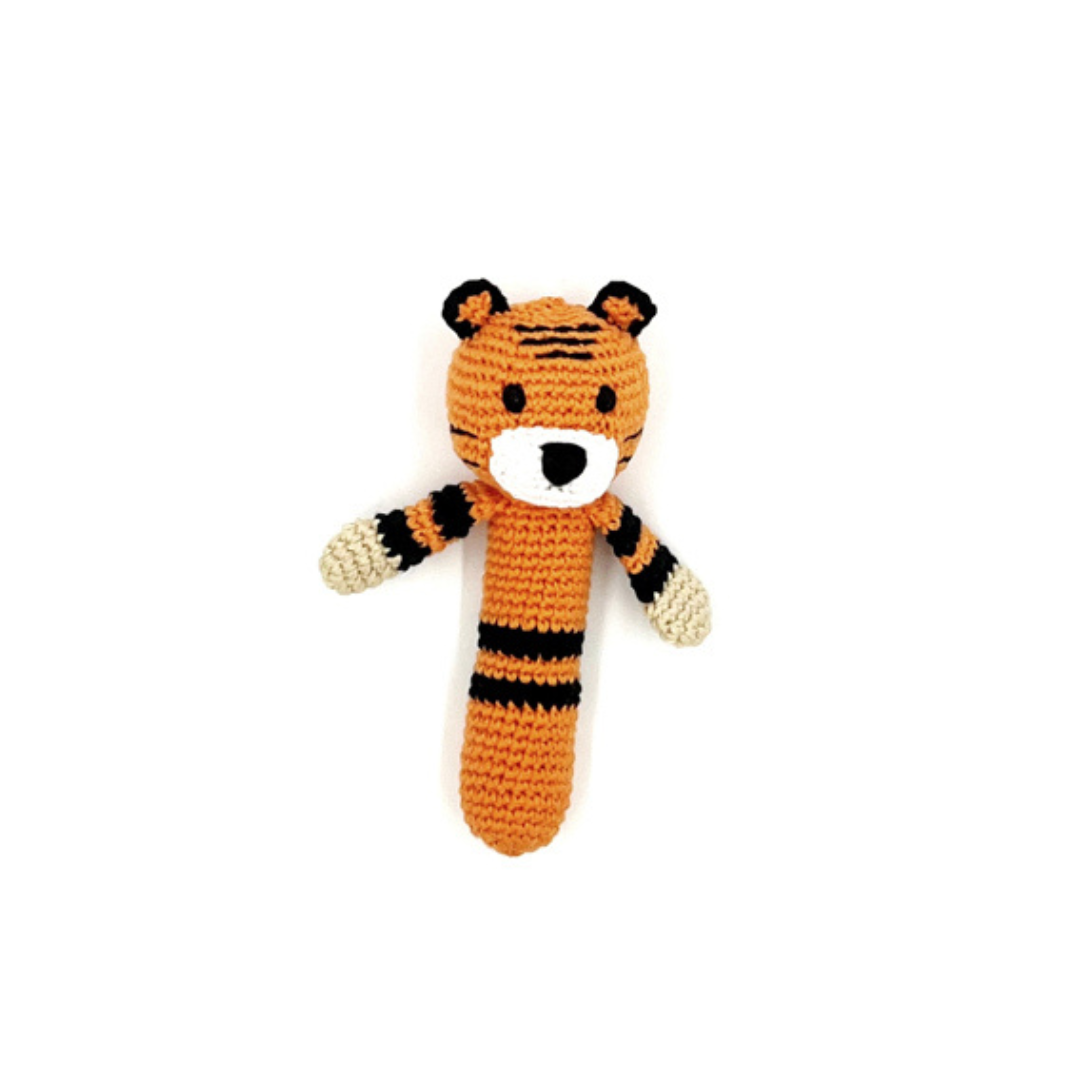 Pebble Toys Hand-Crocheted Stick Rattle Tiger