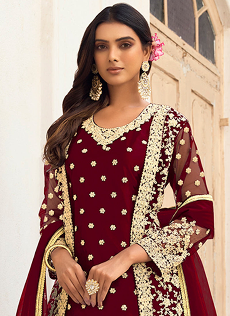 Buy Pakistani Clothing - Red Embroidery Pakistani Pant Style Suit ...