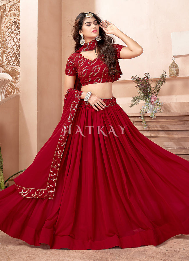 red lengha dress