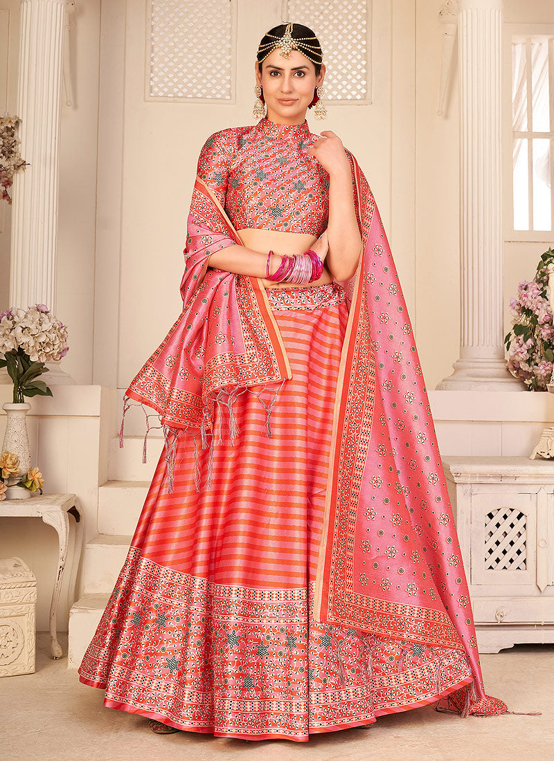 Multi Color Printed With Gamthi Work Cotton Lehenga Choli – garment villa