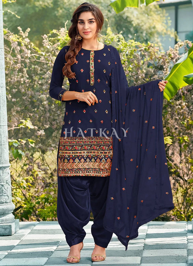 Buy Punjabi Suit - Blue Sequence Embroidered Patiala Suit