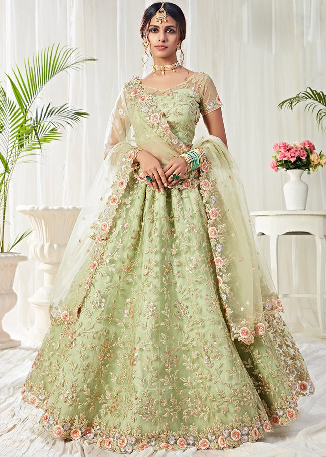 Mehndi Green Kachhi Work Designer Chaniya Choli