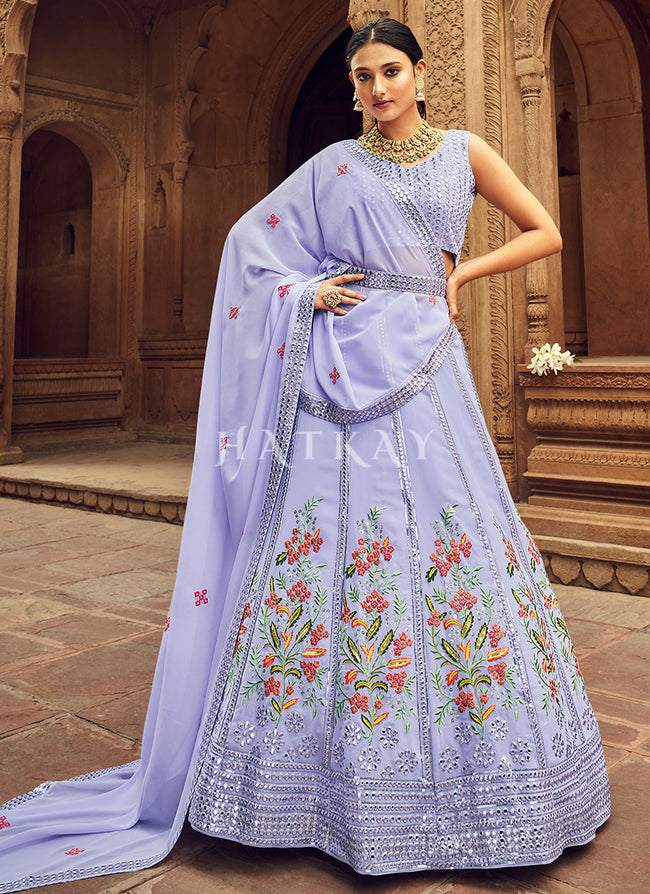 Lavender Floral Embroidered Traditional Lehenga Choli