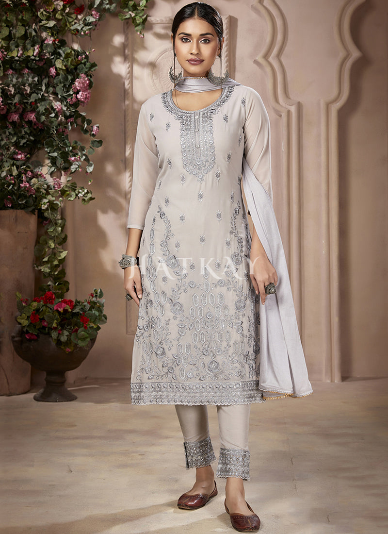 Buy Salwar Suit | Light Grey Embroidery Traditional Pakistani Pant Suit ...