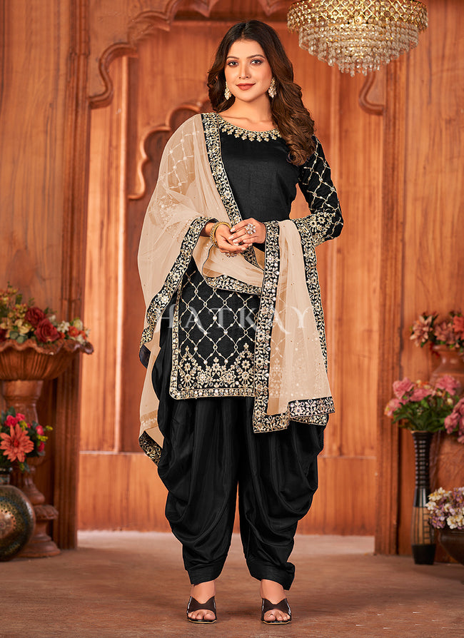 golden black patiala suit