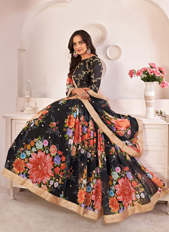 Eid outfits - Buy Black Sequence Embellished Floral Lehenga Choli