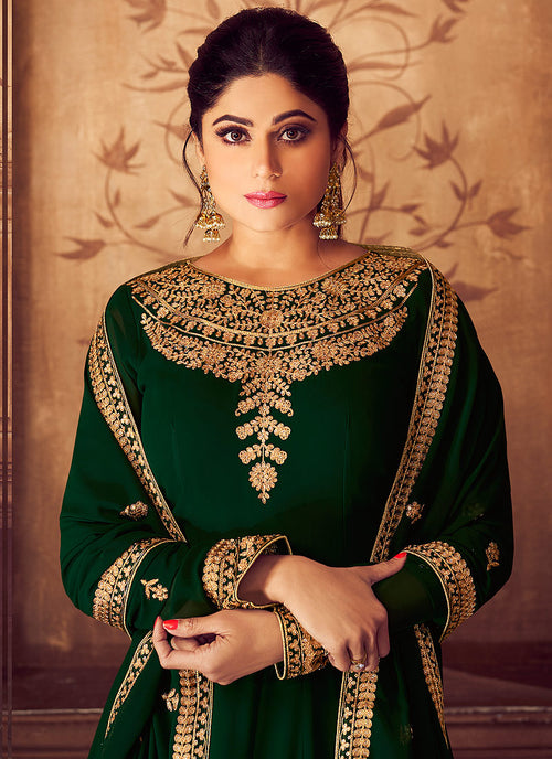 green and gold anarkali