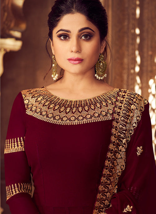 maroon anarkali suit