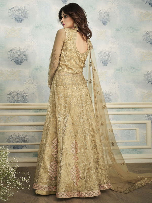 Yellow Golden Heavy Embroidered Indo 