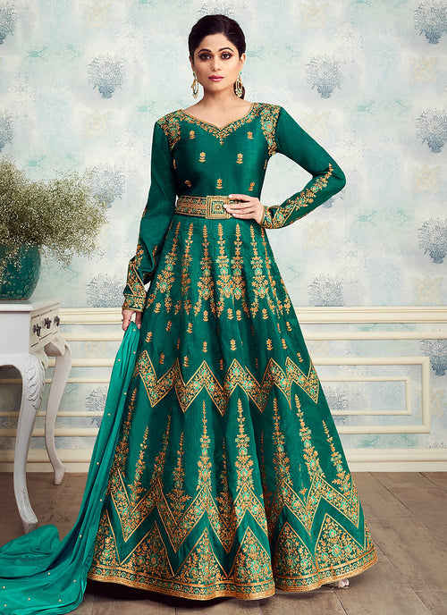 green and gold anarkali