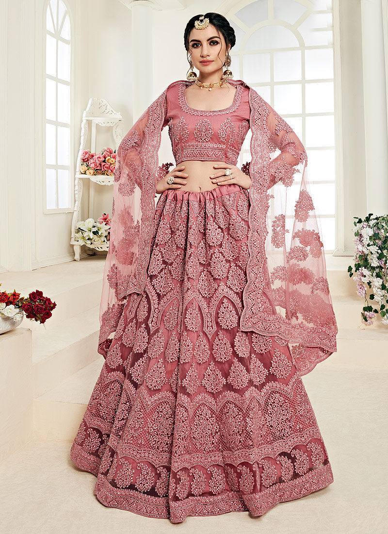 Buy Indian Blush Pink Pearl Embroidered Wedding Lehenga Choli for Women ...